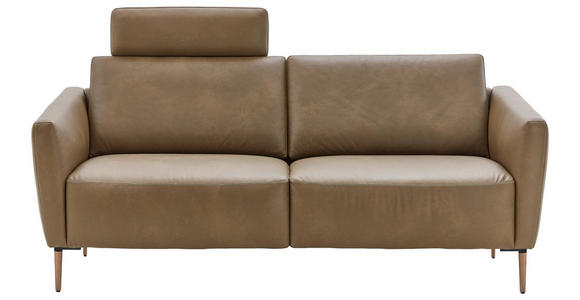 2-SITZER-SOFA Olivgrün Echtleder  - Eichefarben/Beige, Natur, Leder/Holz (207/86/87cm) - Valnatura