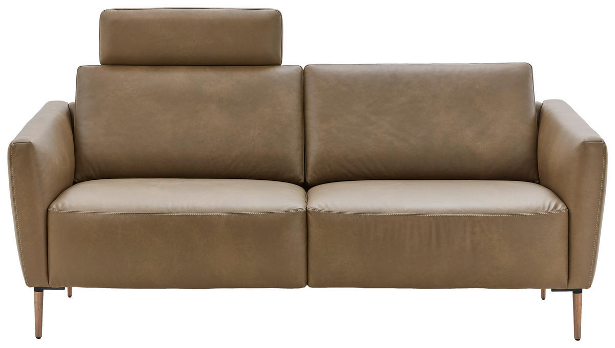 2-SITZER-SOFA in Echtleder Olivgrün  - Eichefarben/Beige, Natur, Leder/Holz (207/86/87cm) - Valnatura