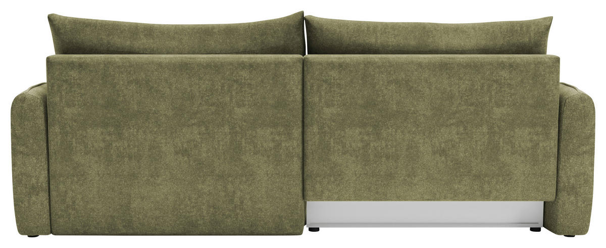 ECKSOFA Dunkelgrün Struktur Rückenkissen, Bettkasten, Schlaffunktion, Rücken echt, Liegefläche im Originalstoff  - Dunkelgrün/Schwarz, KONVENTIONELL, Kunststoff/Textil (266/148cm) - Milino