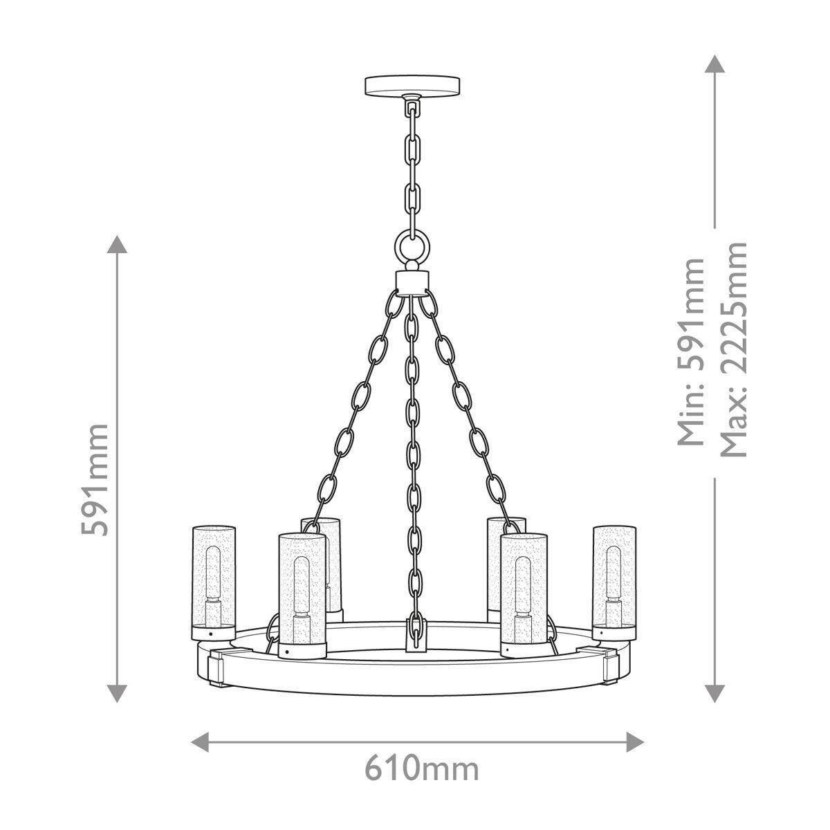 KRONLEUCHTER 59,1/61 cm   - Wildeiche/Schwarz, KONVENTIONELL, Glas/Metall (59,1/61cm) - Elstead Lighting