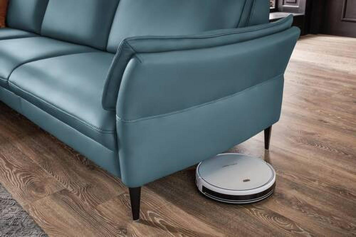 ECKSOFA Blau Echtleder  - Blau/Schwarz, Design, Leder/Metall (172/334cm) - Hukla