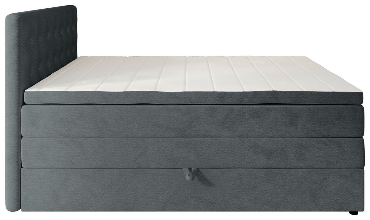 BOXSPRINGBETT 200/200 cm,  in Grau, gepolstertes Kopfteil, Bettkasten, Topper, Matratzen, H2 + H3 = mittel + fest  - Schwarz/Grau, KONVENTIONELL, Kunststoff/Textil (200/200cm) - Chameo
