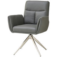 ARMLEHNSTUHL  Sitzfläche 360° drehbar  Echtleder  - Edelstahlfarben/Grau, MODERN, Leder/Metall (61/94/67cm) - MID.YOU