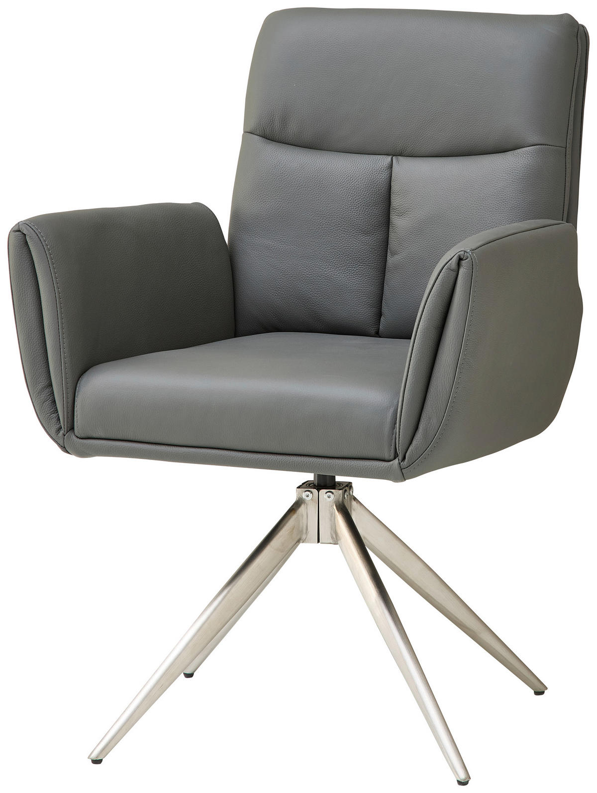 ARMLEHNSTUHL  Sitzfläche 360° drehbar  Echtleder  - Edelstahlfarben/Grau, MODERN, Leder/Metall (61/94/67cm) - MID.YOU