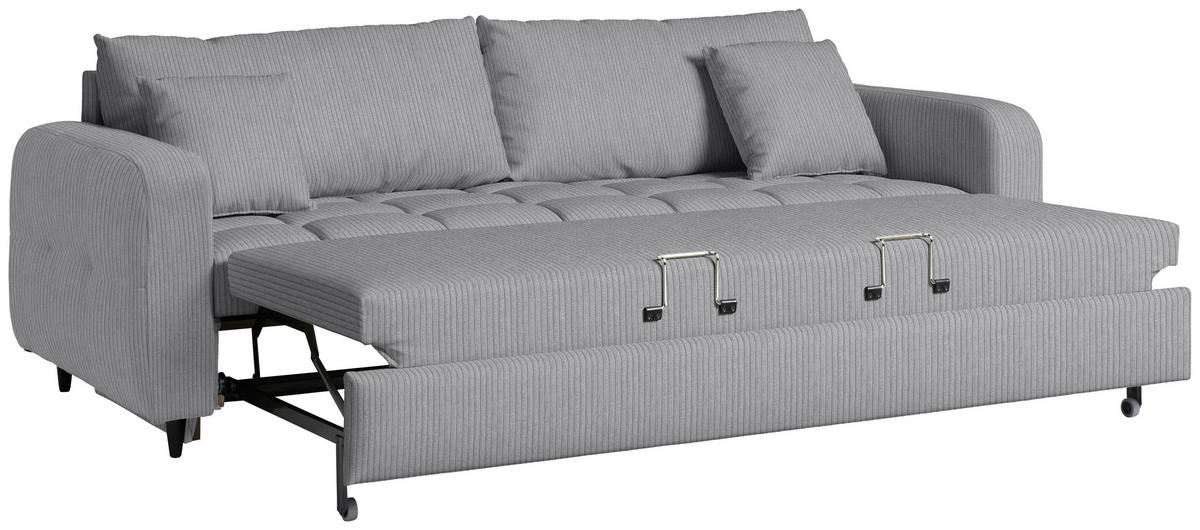 SCHLAFSOFA Cord, Velours Hellgrau Stoffauswahl, Bettfunktion erhältlich, Rücken echt, Armteil links, Armteil rechts  - Hellgrau/Schwarz, Design, Holz/Textil (236/88/101cm) - Lomoco