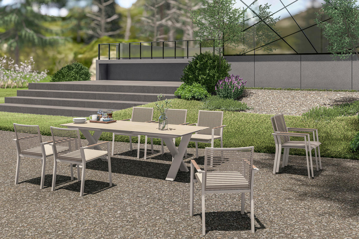 GARTENTISCH 240-300/100/74 cm Metall, Keramik rechteckig  - Sandfarben/Mokka, Basics, Keramik/Metall (240-300/100/74cm) - Zebra 