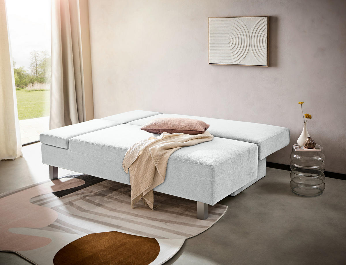 SCHLAFSOFA  mit Stoffauswahl, Schlafen auf Sitzhöhe, Armteil links Flachgewebe Creme  - Chromfarben/Creme, Design, Holz/Textil (205/77-93/99cm) - Novel