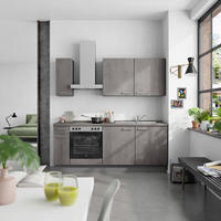 KÜCHENBLOCK Riva 210 cm  in Schieferfarben  - Schieferfarben/Edelstahlfarben, MODERN, Holzwerkstoff/Metall (210cm) - Nobilia