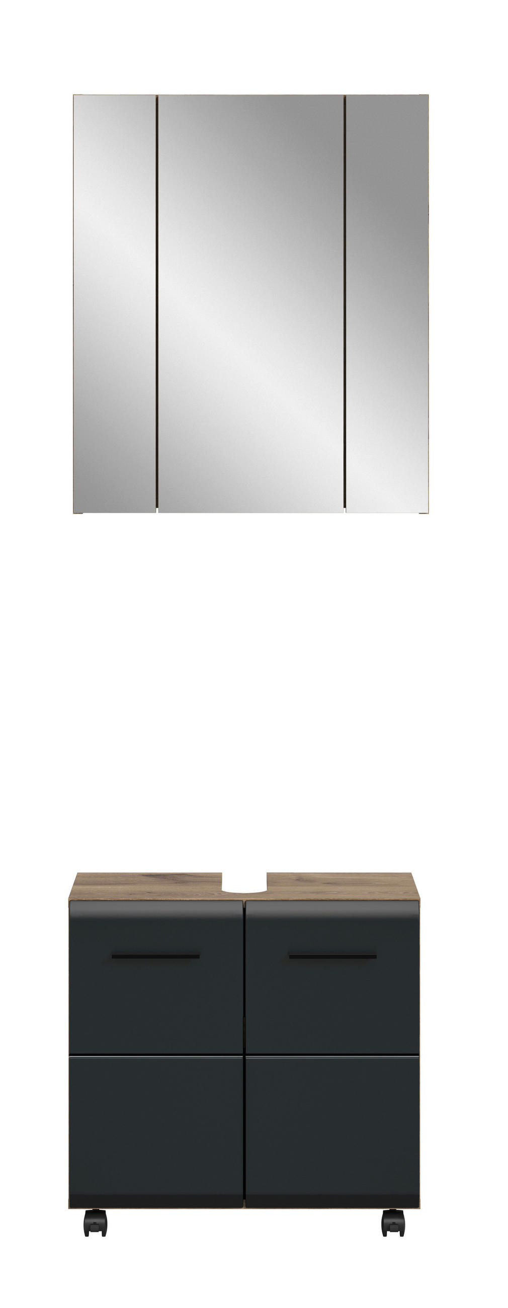 BADEZIMMER 2-teilig  in 60 cm  - Eiche dunkel/Schwarz, Trend, Glas/Holzwerkstoff (60cm) - MID.YOU