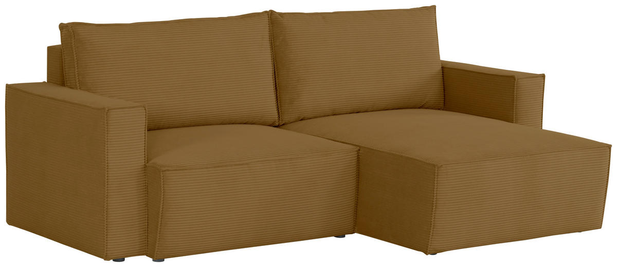 ECKSOFA Currygelb Feincord  - Currygelb/Schwarz, KONVENTIONELL, Kunststoff/Textil (242/151cm) - Carryhome