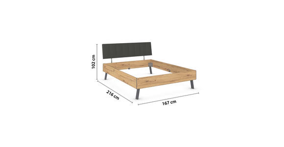 BETT 160/200 cm  in Eiche Artisan  - Eiche Artisan/Grau, Design, Holzwerkstoff/Textil (160/200cm) - Carryhome