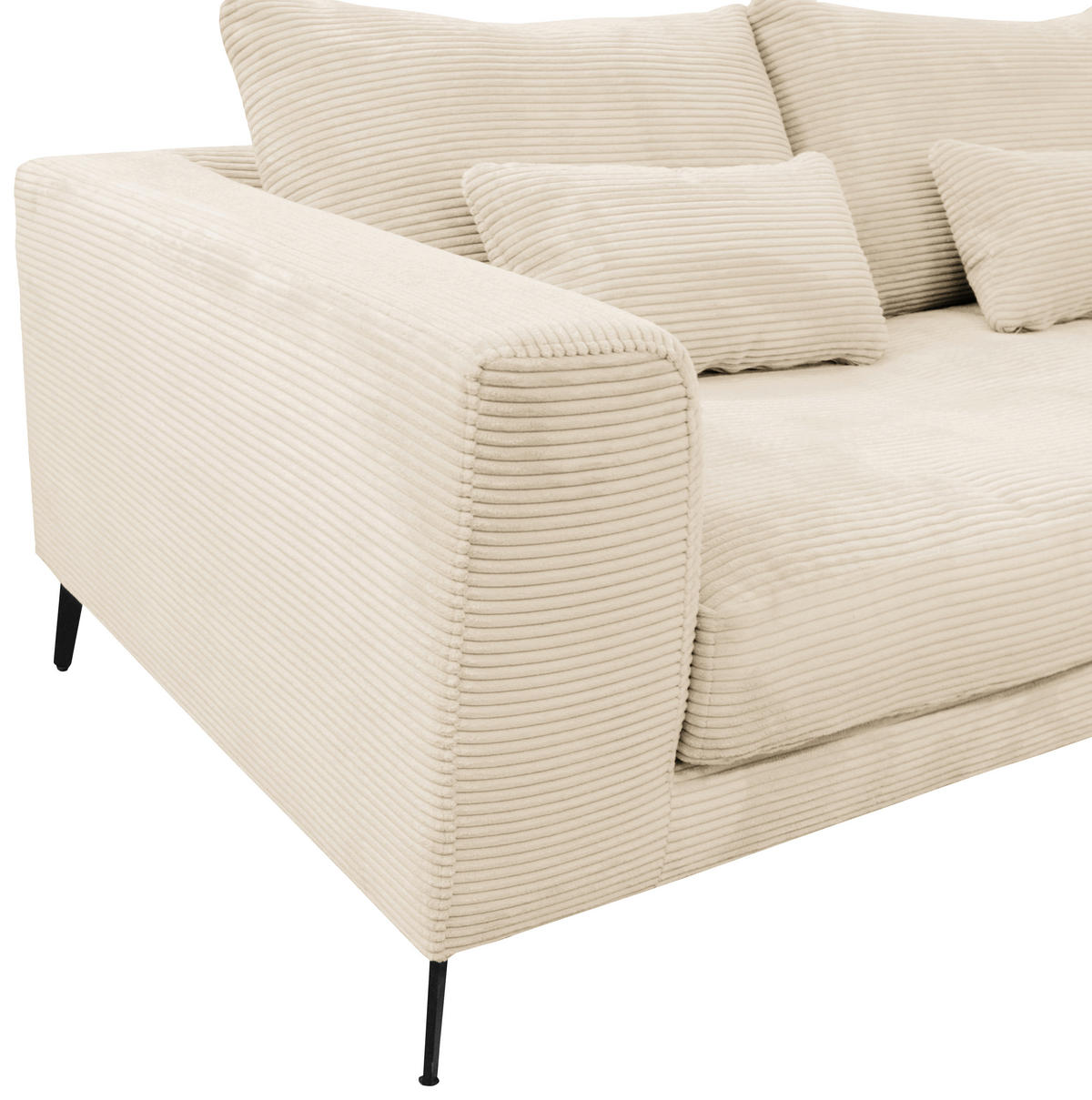 ECKSOFA Creme Cord  - Creme/Schwarz, Design, Textil/Metall (313/172cm) - Livetastic
