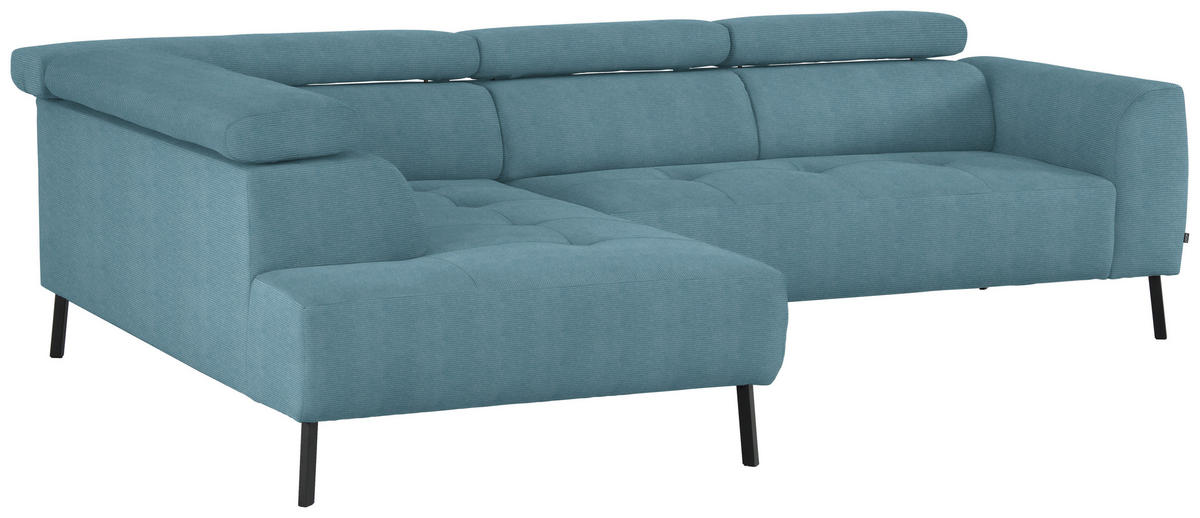 ECKSOFA in Feincord Türkis  - Türkis/Schwarz, Design, Textil/Metall (205/280cm) - MID.YOU