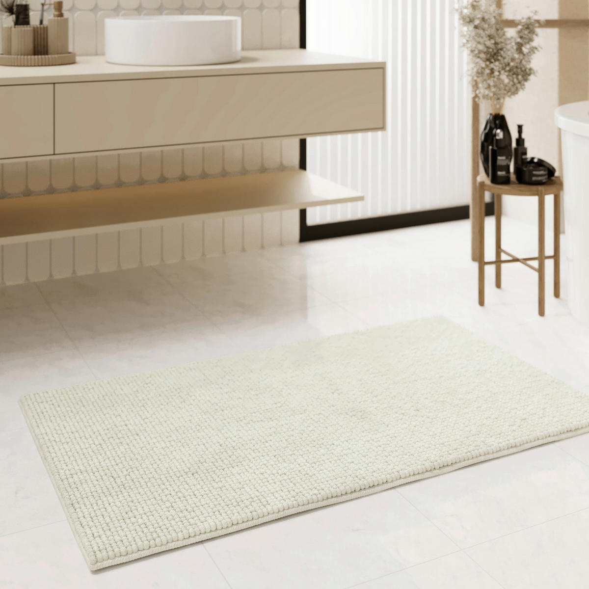 BADTEPPICH Elfenbein 60/100 cm  - Elfenbein, Basics, Kunststoff/Textil (60/100cm) - WECON HOME