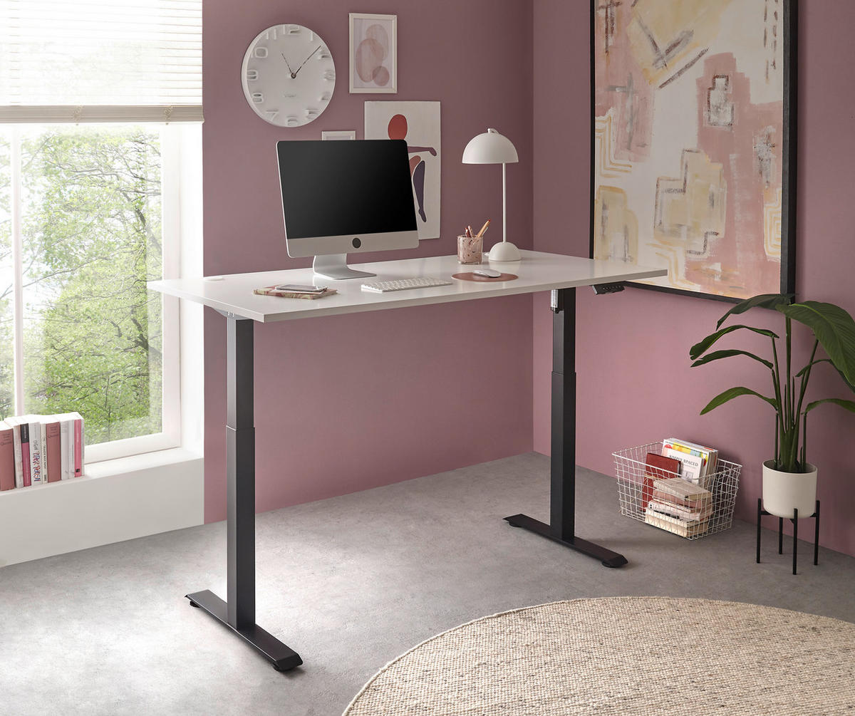 SCHREIBTISCH 160/77/72-120 cm  in Weiß, Schwarz  - Schwarz/Weiß, MODERN, Holzwerkstoff/Metall (160/77/72-120cm) - Carryhome