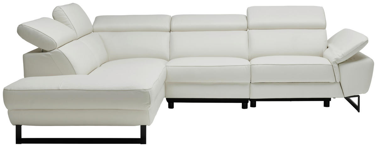 ECKSOFA in Echtleder Weiss  - Weiss/Schwarz, Modern, Leder/Metall (225/281cm) - Celina Home