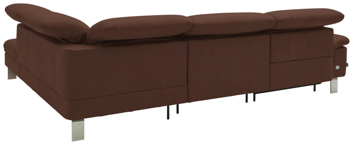 ECKSOFA in Echtleder Braun  309/233 cm  - Edelstahlfarben/Braun, Design, Leder/Metall (309/233cm) - Dieter Knoll