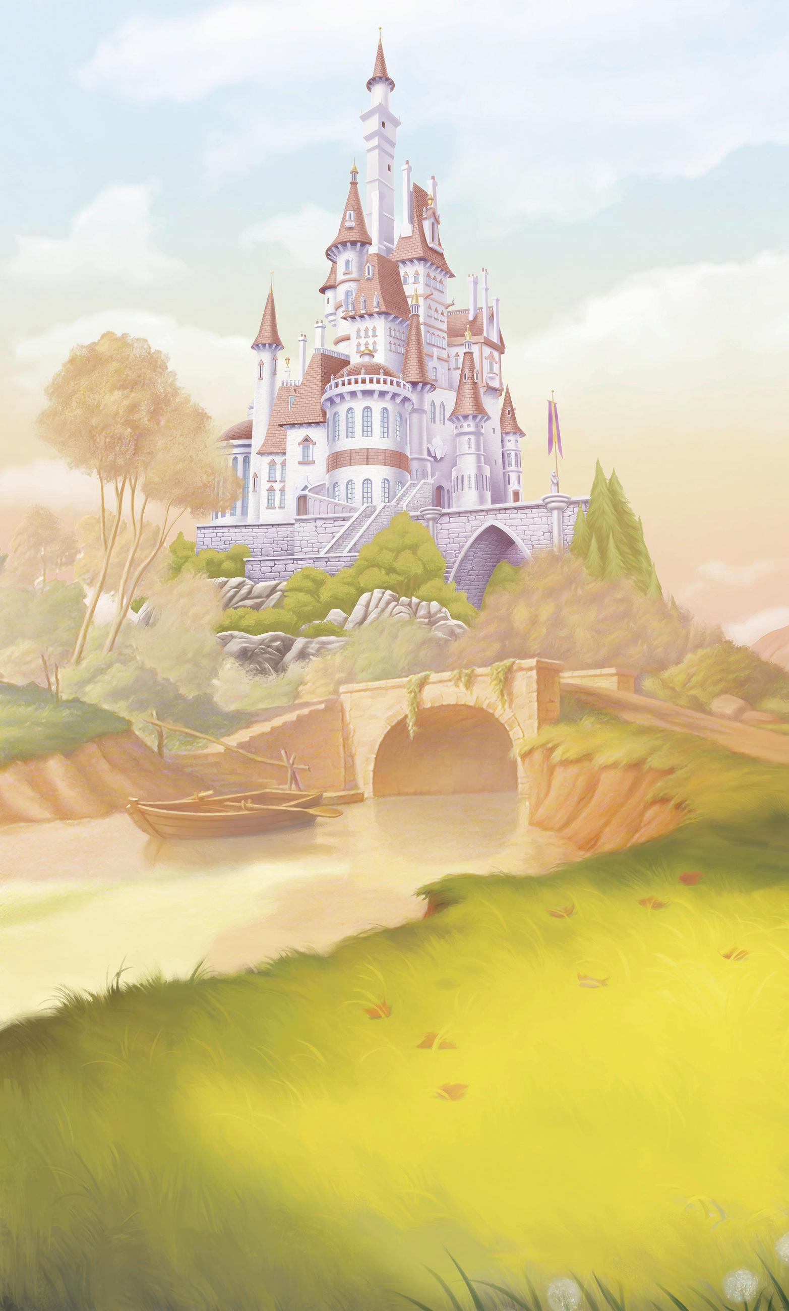 FOTOTAPETE PRINCESS BELLE CASTLE RIVER  - Naturfarben, Design, Textil (150/250cm) - Disney