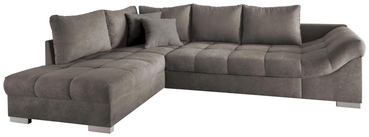 ECKSCHLAFSOFA in Mikrofaser Graubraun  - Graubraun/Silberfarben, Design, Holz/Textil (202/298cm) - MID.YOU