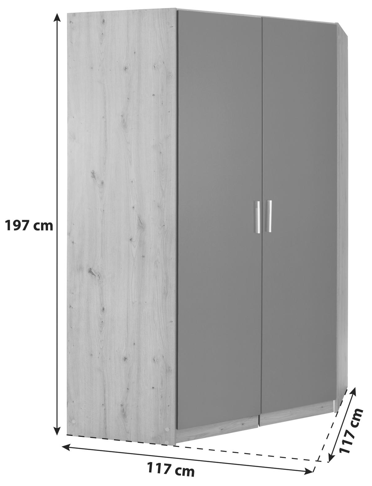 ECKKLEIDERSCHRANK 117/197/117 cm  - Dunkelgrau/Silberfarben, Design, Holzwerkstoff/Kunststoff (117/197/117cm) - Carryhome