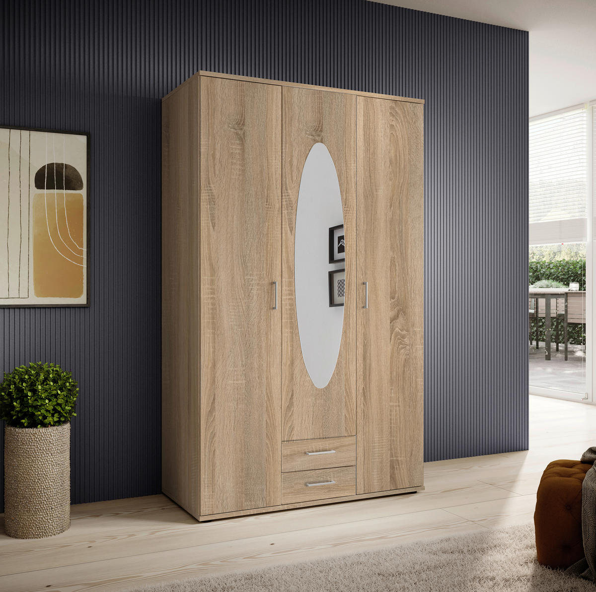 DREHTÜRENSCHRANK 159/195/55 cm 3-türig Sonoma Eiche  - Alufarben/Sonoma Eiche, Basics, Glas/Holzwerkstoff (159/195/55cm)