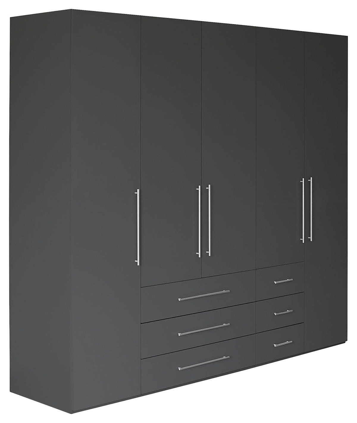 GARDEROB MED GÅNGJÄRN 244/218,6/59,4 cm 5-dörrar - aluminiumfärg/antracit högglans, Klassisk, metall/trämaterial (244/218,6/59,4cm) - Best Price