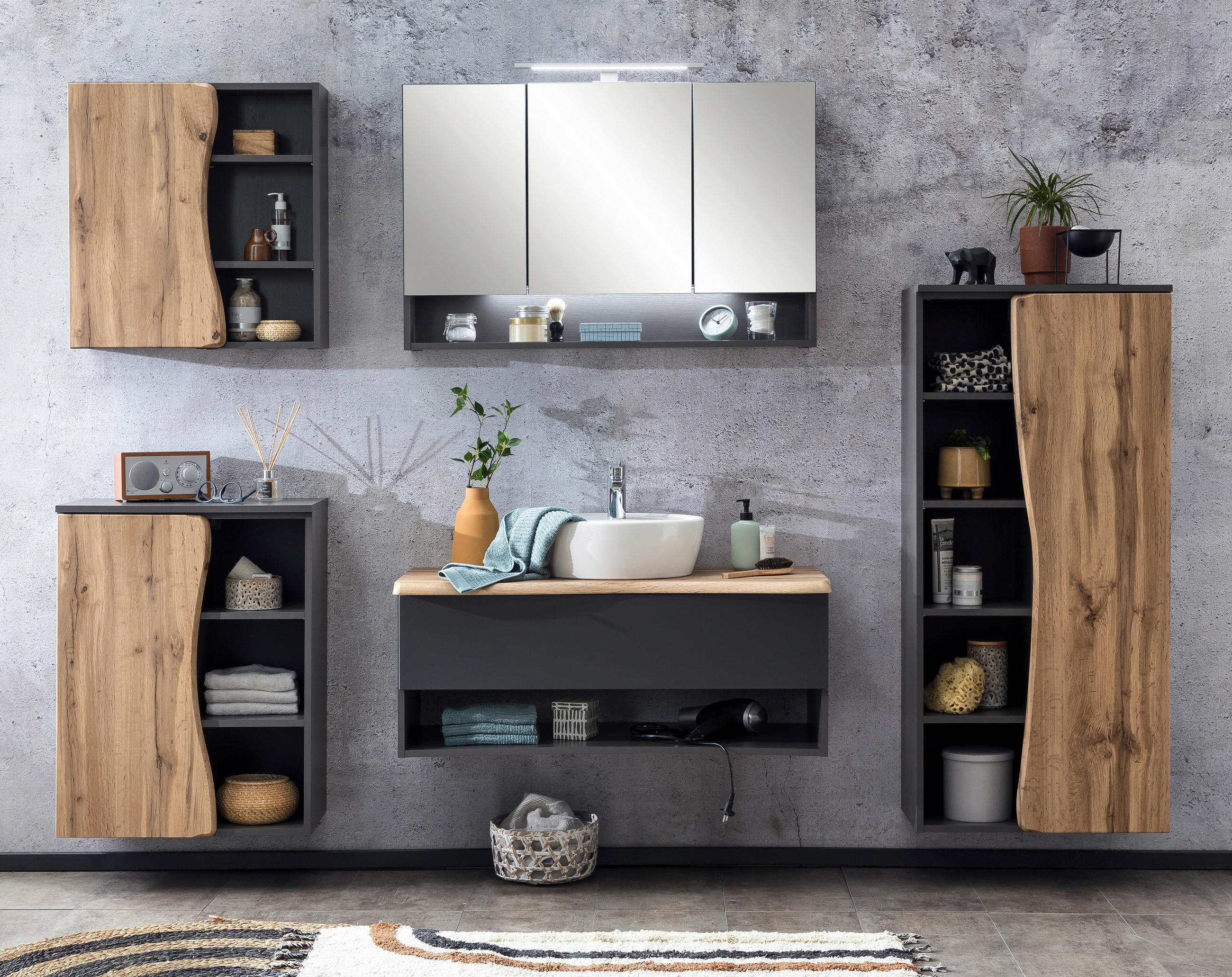 MIDISCHRANK 60/130/35 cm - Eiche Wotan/Graphitfarben, Natur, Holzwerkstoff (60/130/35cm) - Xora