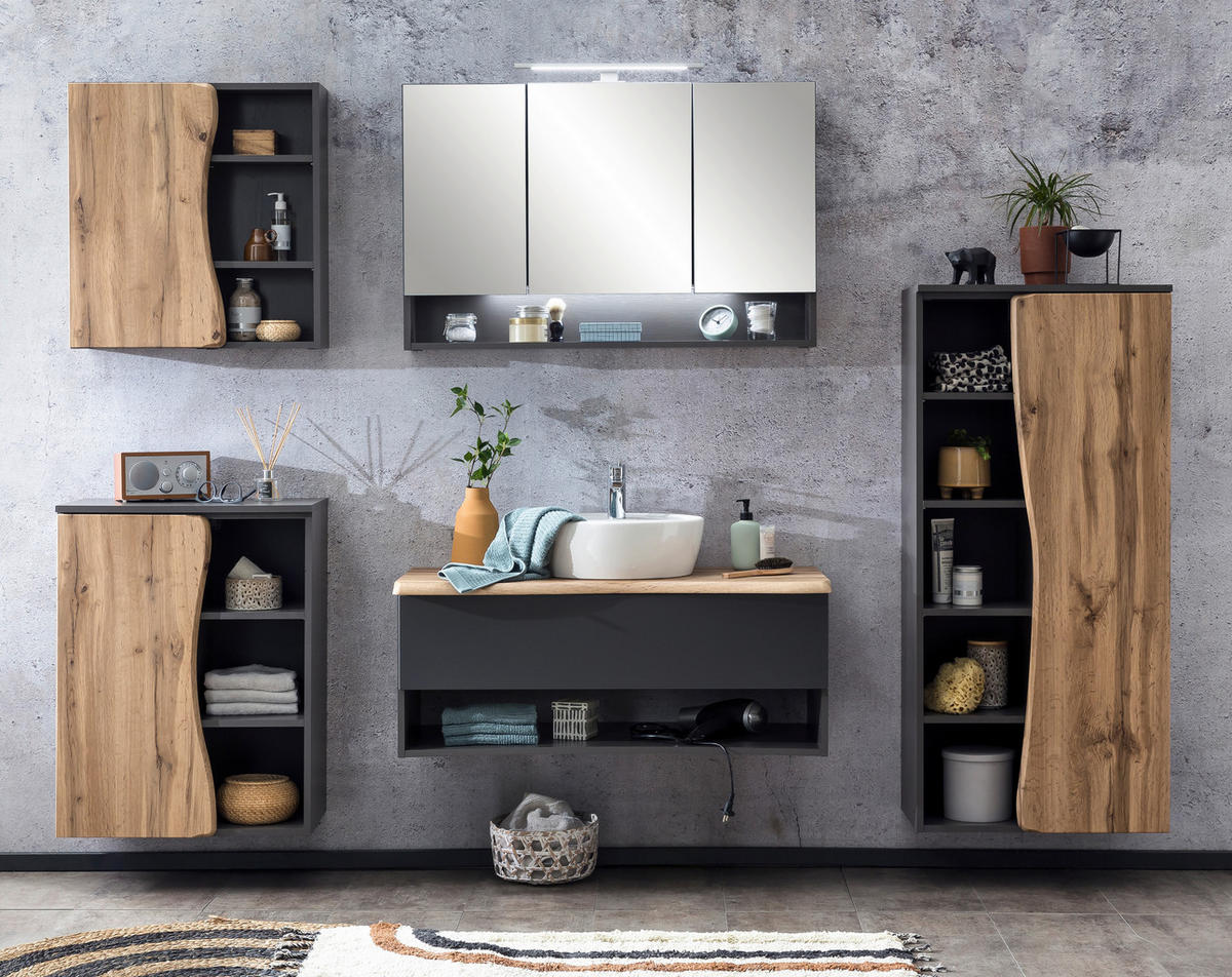 MIDISCHRANK 60/130/35 cm  - Eiche Wotan/Graphitfarben, Natur, Holzwerkstoff (60/130/35cm) - Xora