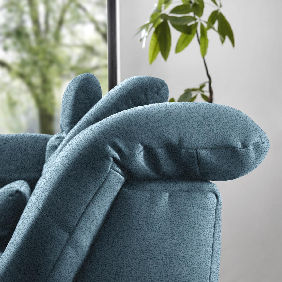 ECKSOFA  in Flachgewebe Hellblau  195/309 cm  - Chromfarben/Hellblau, Design, Textil (195/309cm) - Beldomo Style