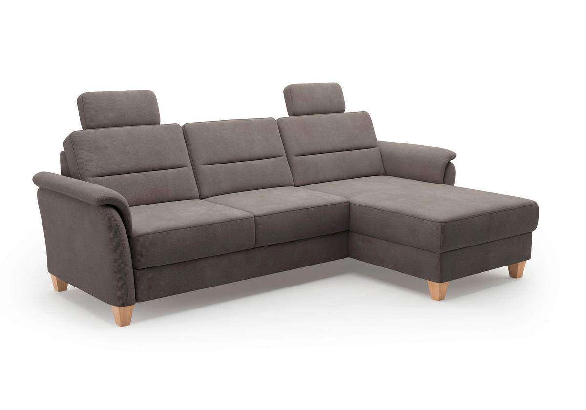 ECKSOFA in Flachgewebe Dunkelbraun  244/163 cm  - Eichefarben/Dunkelbraun, KONVENTIONELL, Holz/Textil (244/163cm) - Sit & More