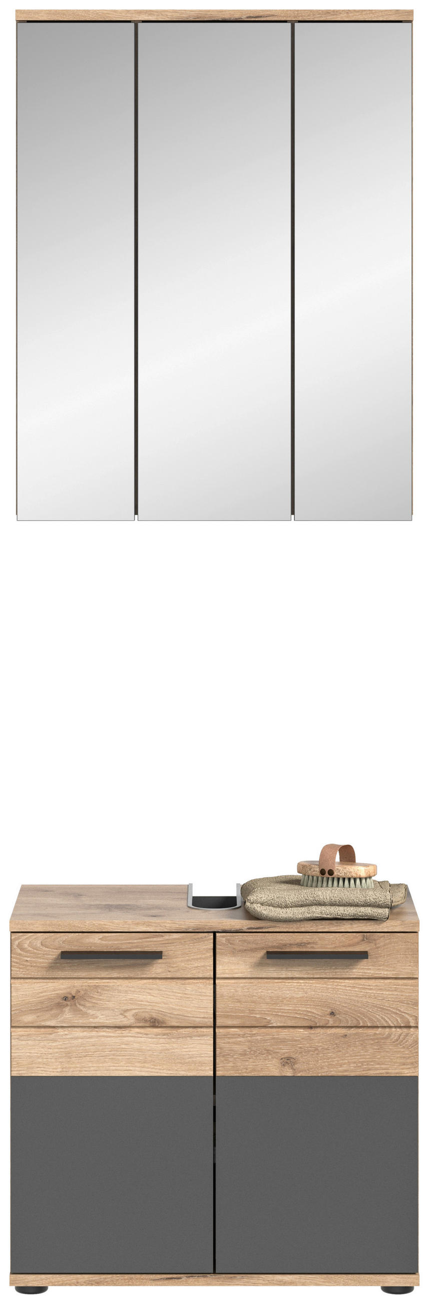 BADEZIMMER 2-teilig  in 60 cm  - Eichefarben/Schwarz, MODERN, Glas/Holzwerkstoff (60cm) - MID.YOU