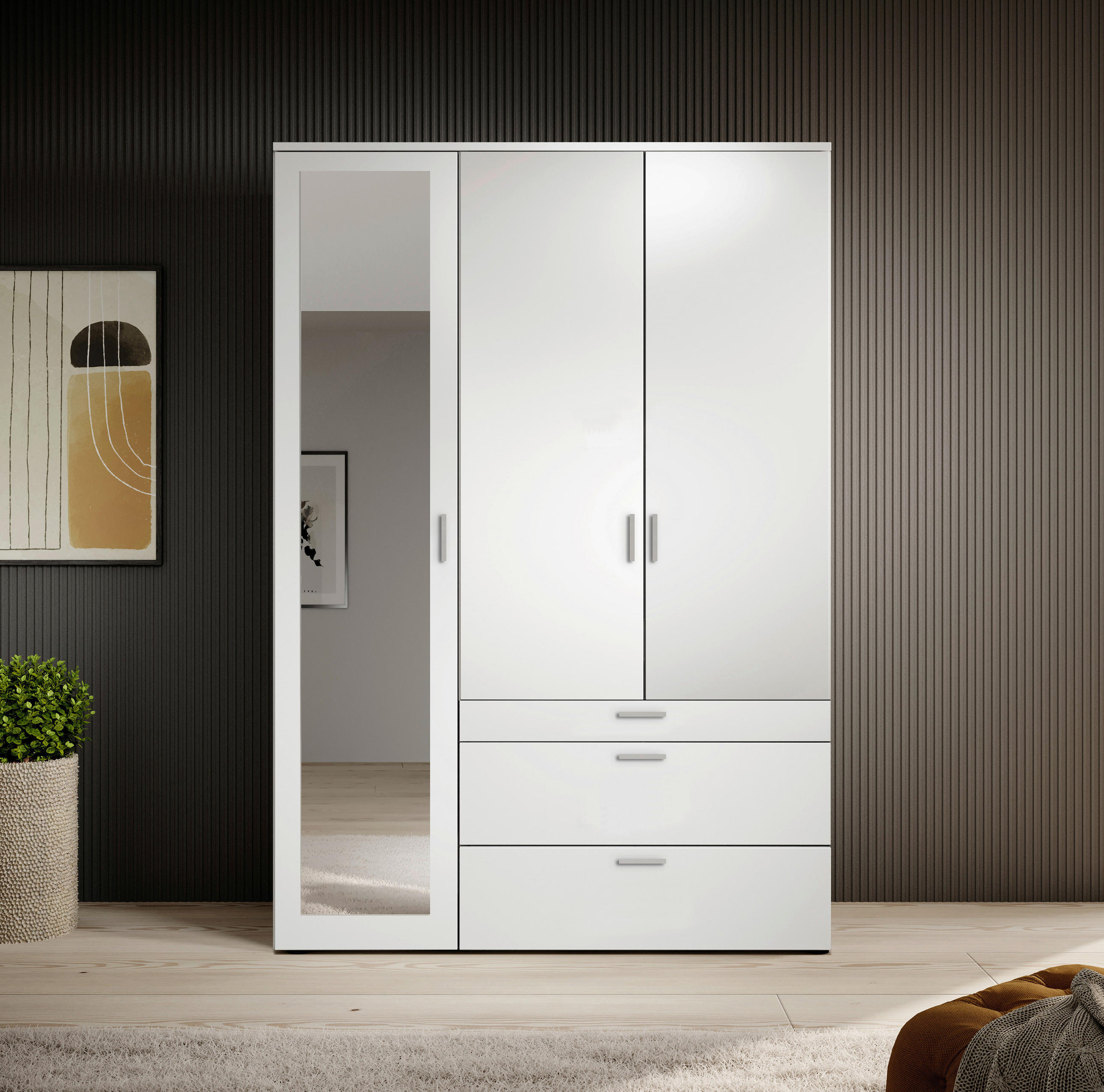 DREHTÜRENSCHRANK 135/195/56 cm 3-türig Weiß  - Alufarben/Weiß, MODERN, Glas/Holzwerkstoff (135/195/56cm) - Livetastic