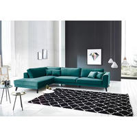 ECKSOFA in Samt, Velours Petrol  - Wengefarben/Petrol, Modern, Holz/Textil (291/85/201cm) - Trendmanufaktur