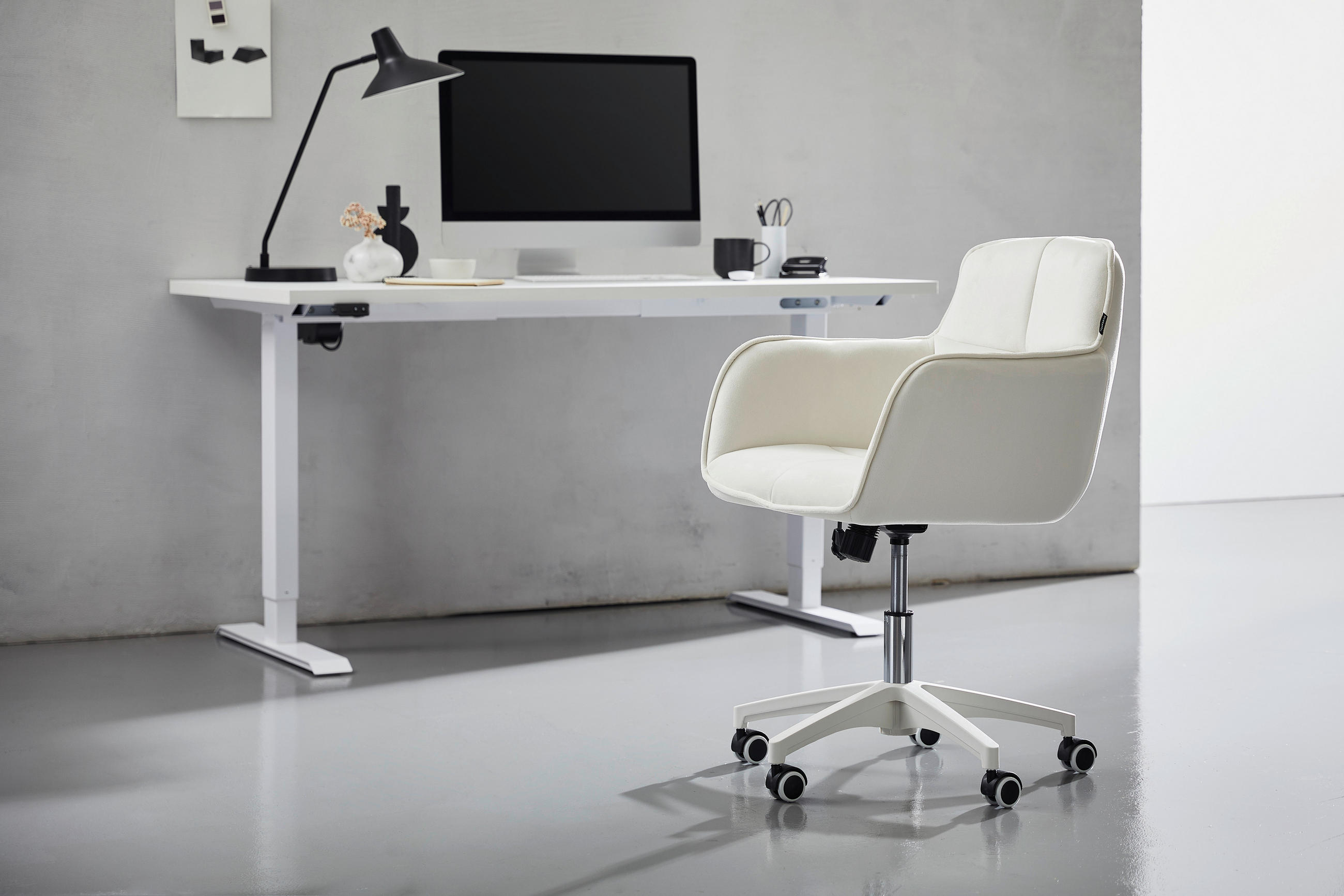 DREHSTUHL in Samt Creme, Weiss - Weiss/Creme, Modern, Kunststoff/Textil (60/80-90/62cm) - Livetastic