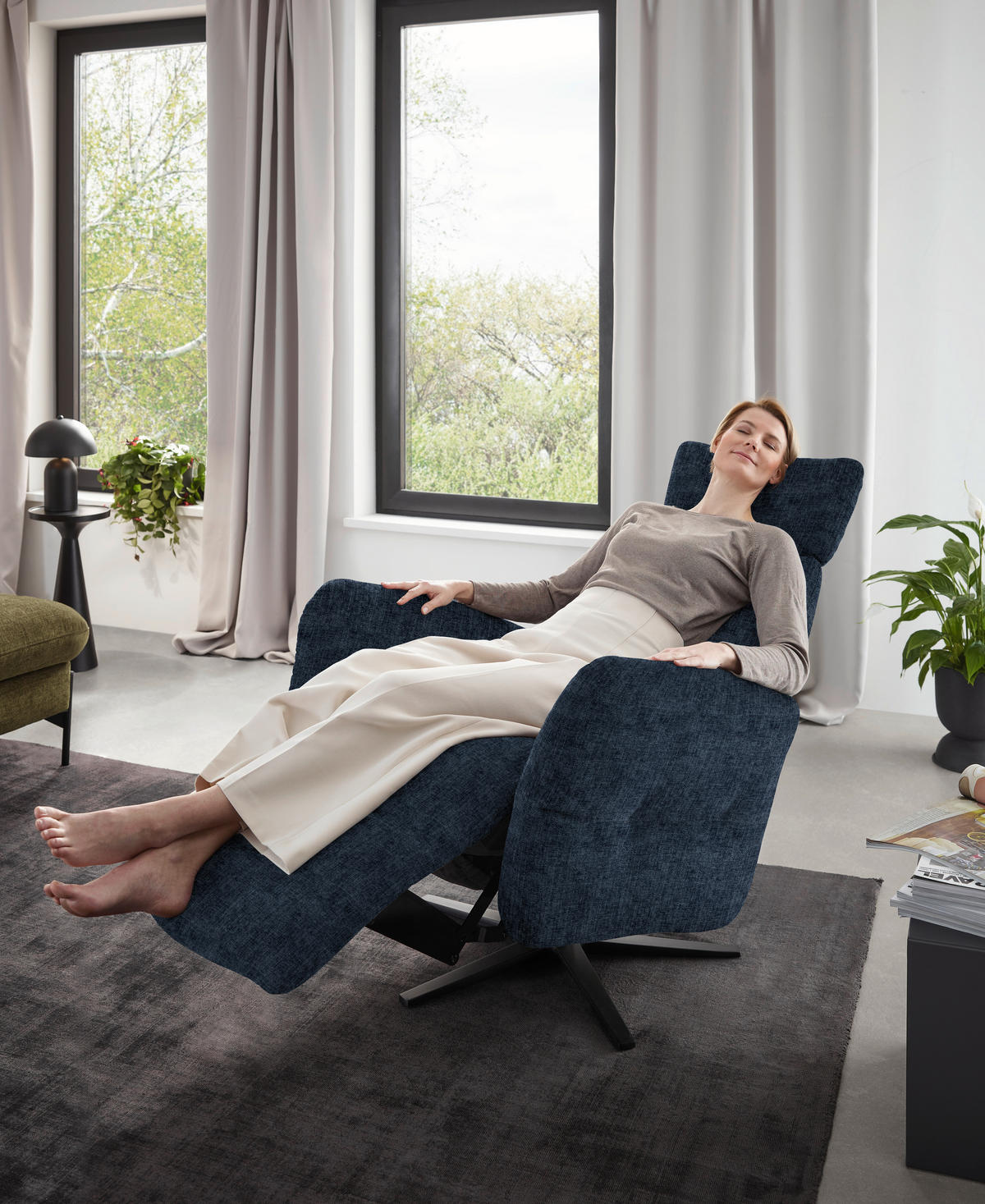 RELAXSESSEL in Textil Blau  - Blau/Schwarz, Design, Textil/Metall (78/113/90cm) - Dieter Knoll