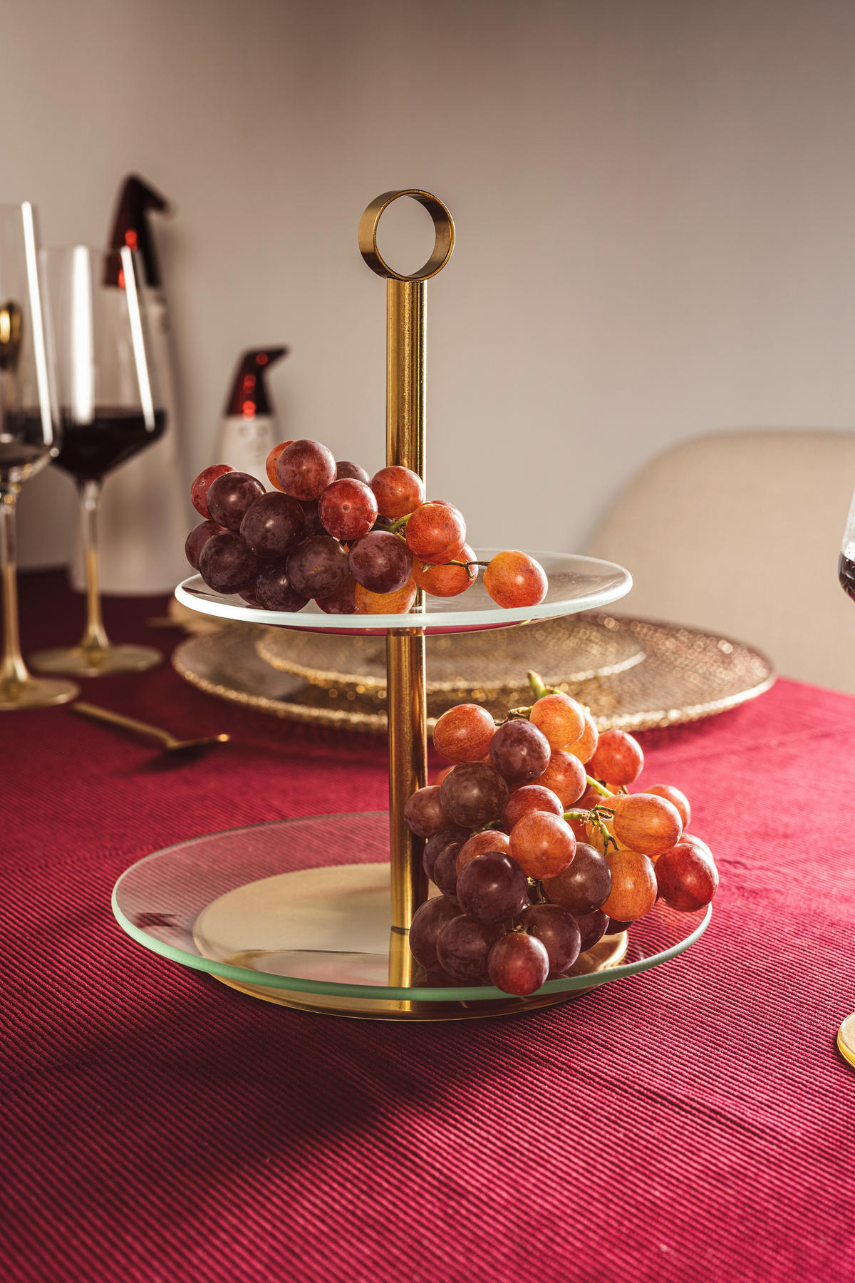 ETAGERE 2-stöckig - Transparent/Goldfarben, Basics, Glas/Metall (20.8/26/20.8cm) - Leonardo