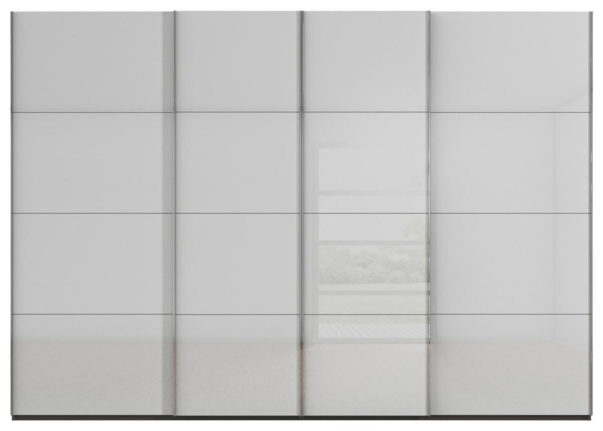 SCHWEBETÜRENSCHRANK 316/235/68 cm 4-türig Graphitfarben, Hellgrau  - Chromfarben/Hellgrau, Design, Glas/Holzwerkstoff (316/235/68cm) - Novel