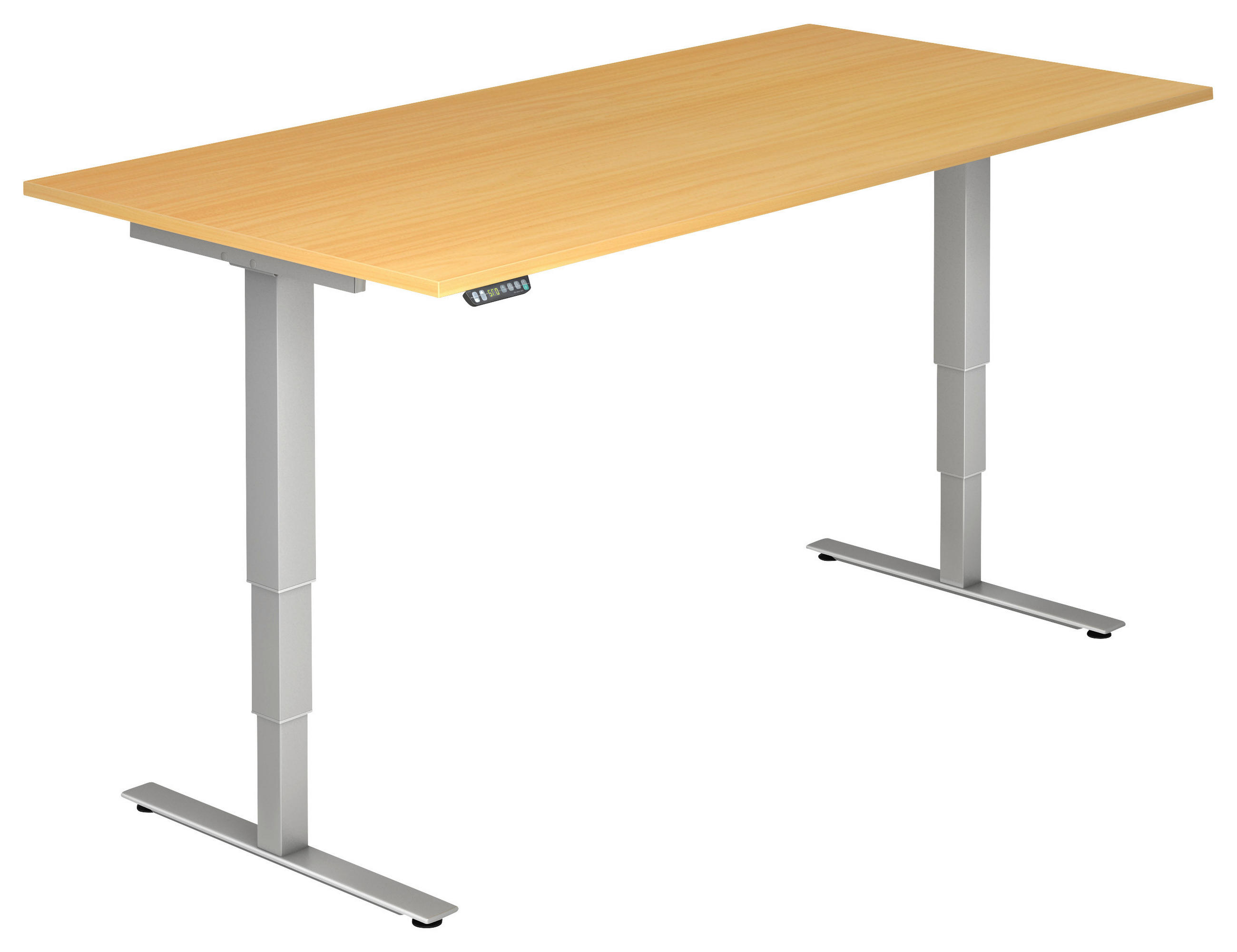SCHREIBTISCH 200/100/63,5-128,5 cm Silberfarben, Buchefarben höhenverstellbar elektrisch höhenverstellbar  - Silberfarben/Buchefarben, KONVENTIONELL, Holzwerkstoff/Metall (200/100/63,5-128,5cm) - Venda