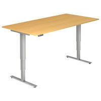 SCHREIBTISCH 200/100/63,5-128,5 cm Silberfarben, Buchefarben höhenverstellbar elektrisch höhenverstellbar  - Silberfarben/Buchefarben, KONVENTIONELL, Holzwerkstoff/Metall (200/100/63,5-128,5cm) - Venda
