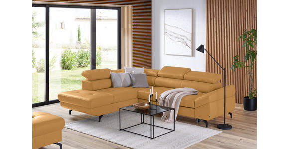 ECKSOFA Senfgelb Echtleder  - Senfgelb/Schwarz, Design, Leder/Metall (220/270cm) - Novel