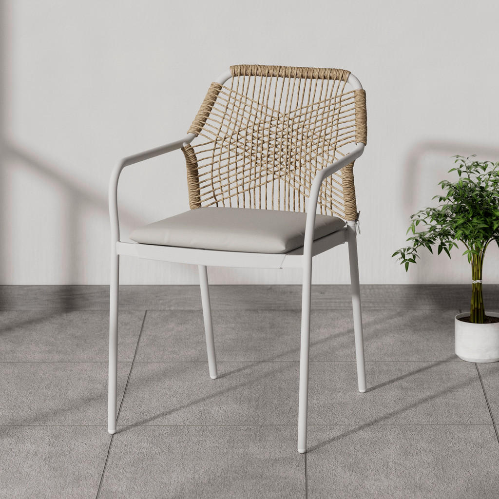 Thumbnail - Ambia Garden Gartenstuhl, Grau, Weiß, Metall, Kunststoff, Textil, Füllung: Schaumstoff, Rundrohr, 54.5x84x64 cm, stapelb...