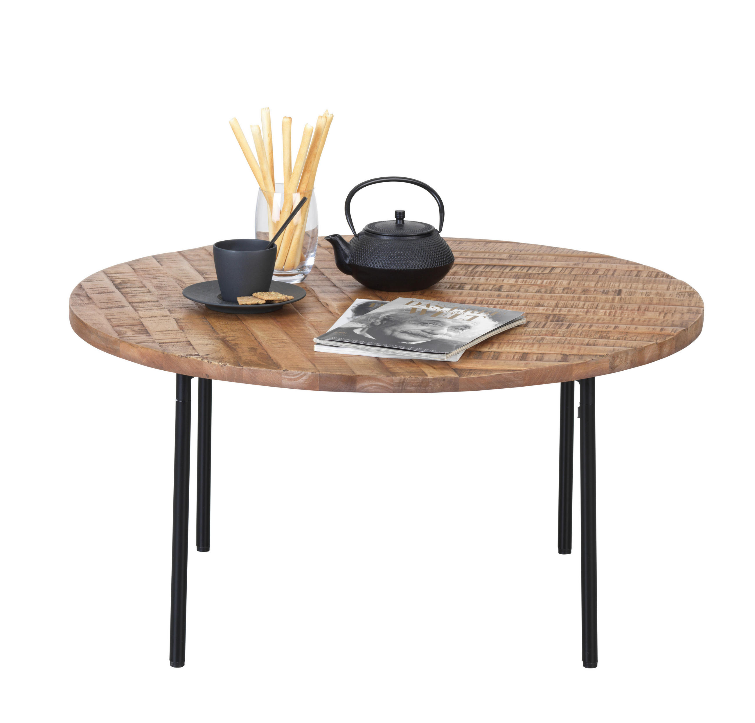 COUCHTISCH in Holz, Metall 80/80/39 cm  - Hellbraun/Schwarz, Design, Holz/Metall (80/80/39cm) - Ambia Home