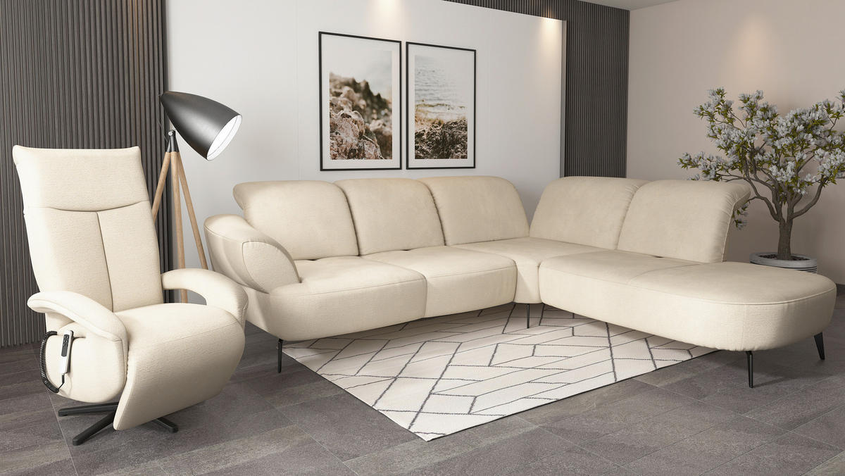 ECKSOFA in Chenille Sandfarben  302/270 cm  - Sandfarben/Schwarz, MODERN, Textil/Metall (302/270cm) - Sit & More