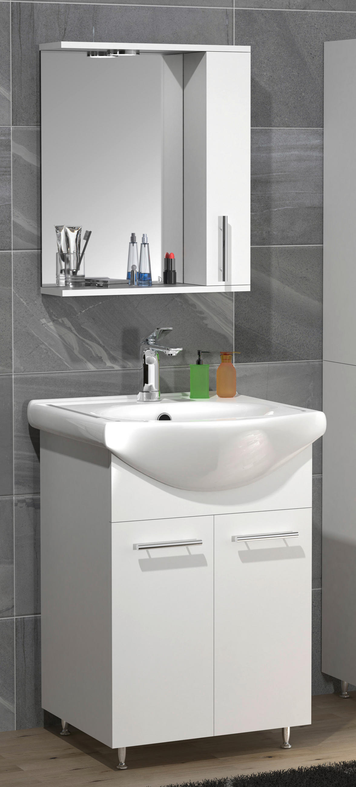 BADEZIMMER 3-teilig  in 50 cm  - Weiss/Silberfarben, Modern, Glas/Keramik (50cm) - MID.YOU