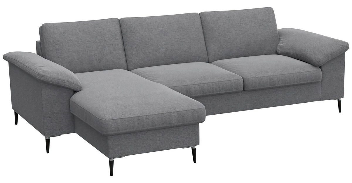ECKSOFA Grau Flachgewebe  - Alufarben/Schwarz, Design, Textil/Metall (159/242cm) - Livetastic