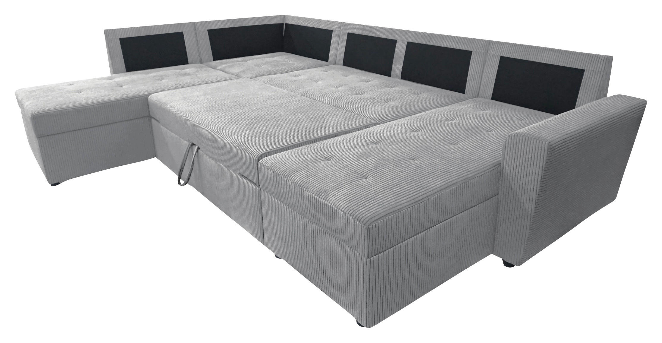 WOHNLANDSCHAFT in Cord Hellgrau  - Hellgrau/Schwarz, Design, Kunststoff/Textil (212/297/155cm) - MID.YOU