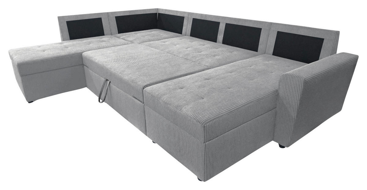 WOHNLANDSCHAFT in Cord Hellgrau  - Hellgrau/Schwarz, Design, Kunststoff/Textil (212/297/155cm) - MID.YOU