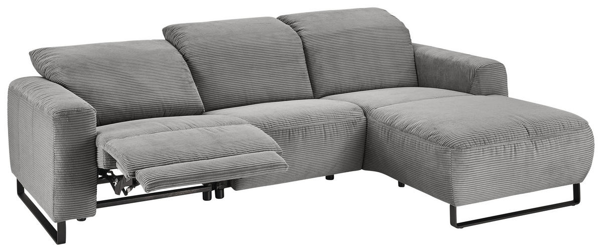 ECKSOFA Dunkelgrau Cord  - Dunkelgrau/Schwarz, KONVENTIONELL, Textil/Metall (266/180cm) - Hom`in