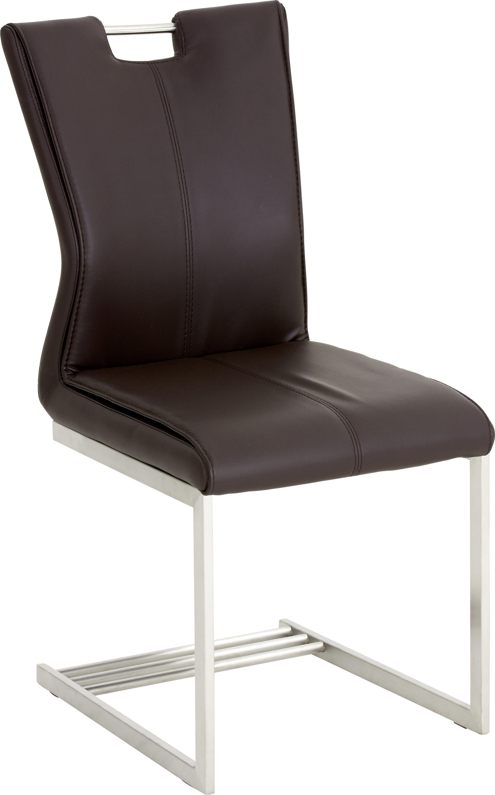 Schwingstuhl in Metall, Textil Braun, Edelstahlfarben