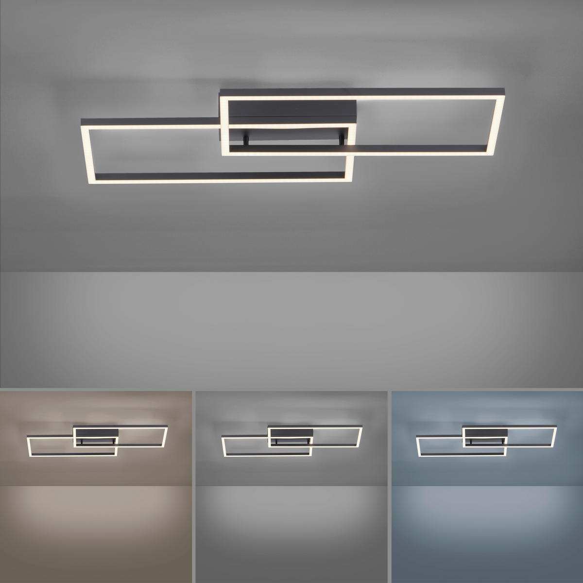 LED-DECKENLEUCHTE Iven 60,5/32,5/6,5 cm   - Schwarz, Design, Kunststoff/Metall (60,5/32,5/6,5cm)